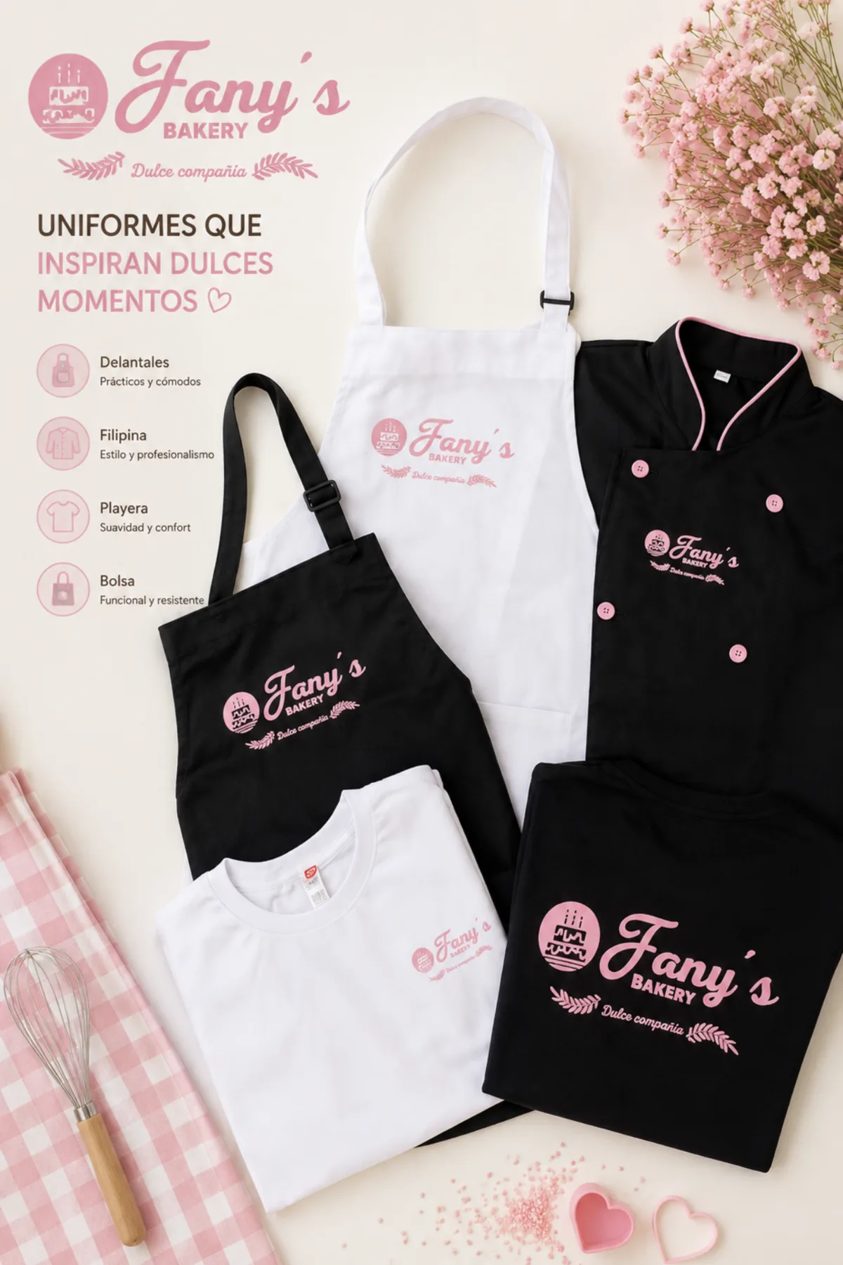 Delantal, Chaqueta de chef, Polera para Fany's Bakery — Bordado + Estampado