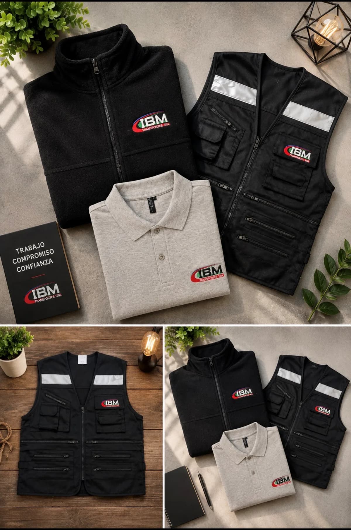 Polar manga larga, Polera piqué, Chaleco de trabajo para IBM Transportes — Bordado